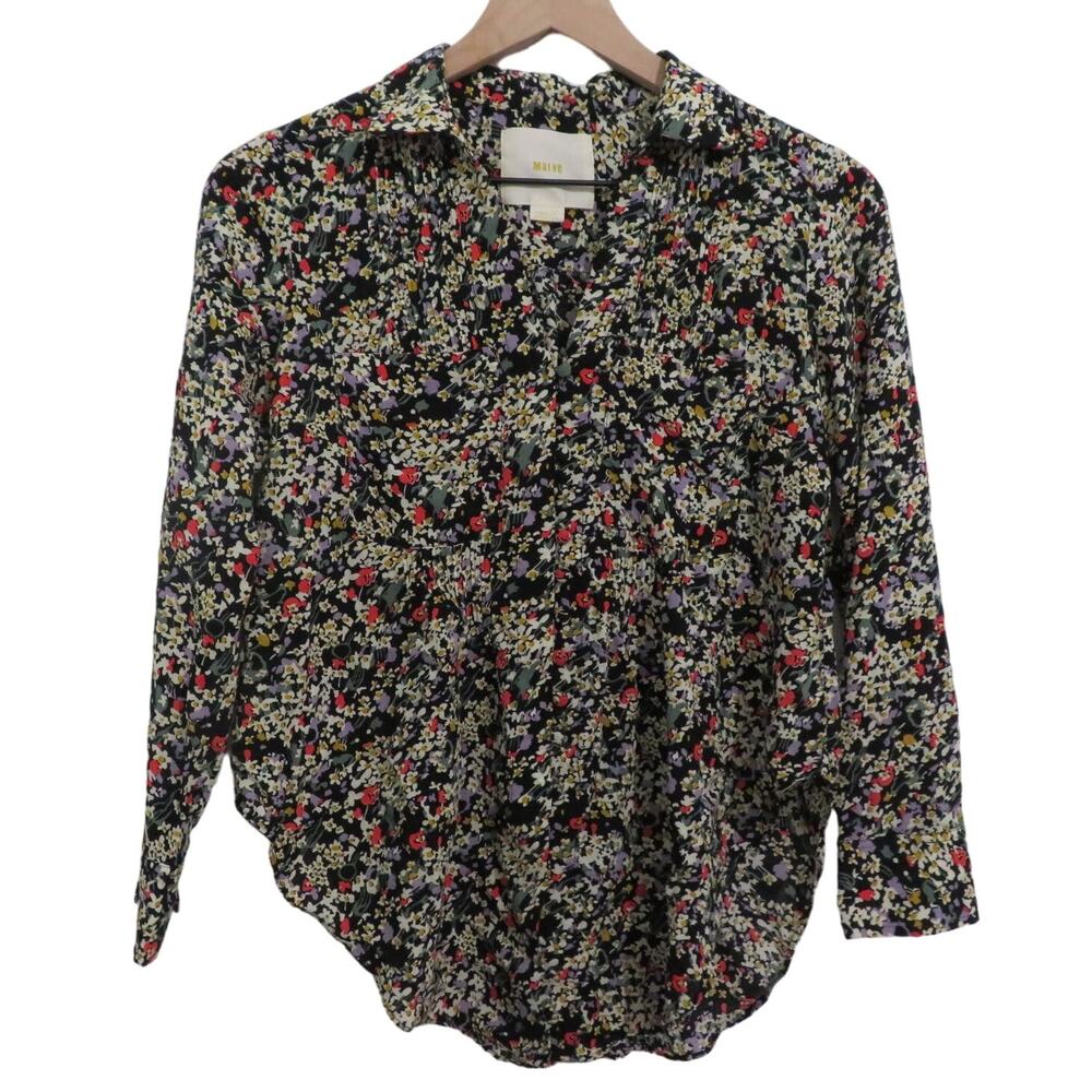 Maeve Anthropologie Womens Sz S Multicolor Black Matilda Floral Button Blouse